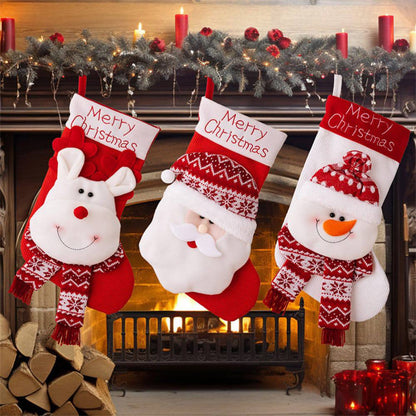 1pc Large Santa Snowman Elk Stockings Knitted Decorations Fireplace Xmas Tree Hanging Stocking for Family New Year Party Home Decor