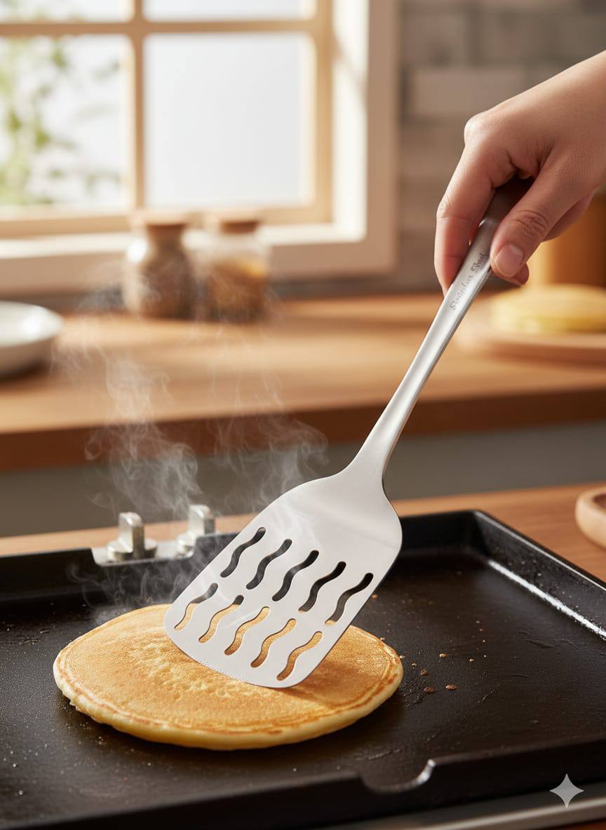 Silver steel serving spoon mayai