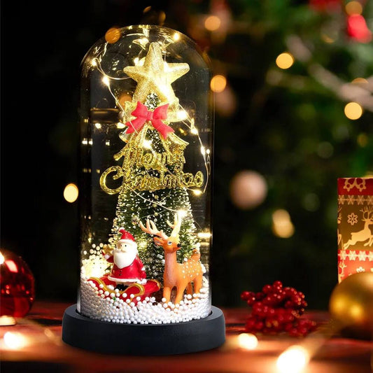 New Xmas Gift Tree in Glass Dome Christmas Decoration Led Lights