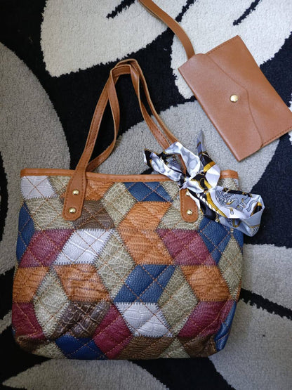 Multicolored diamond grid printed handbag