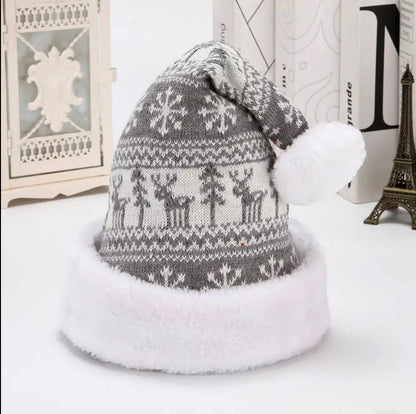 New Deer Knitted Wool Thick Plush Christmas Hat Adult Santa Claus Hat