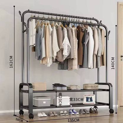 Double Layer Garment Rack Floor  Standing Clothes Hanger
