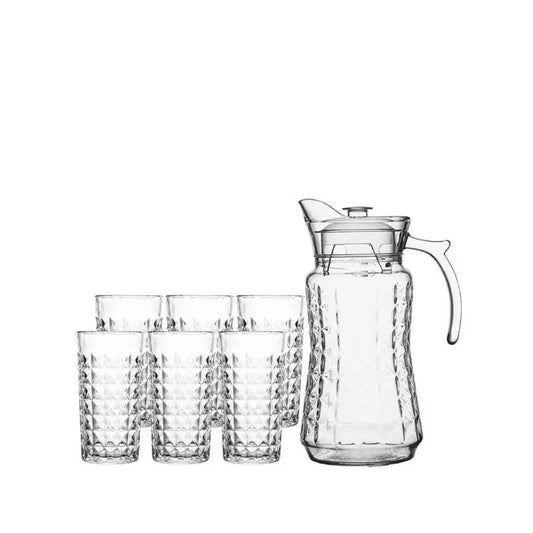 High quality glass 2litre glass jug with six glasses clear