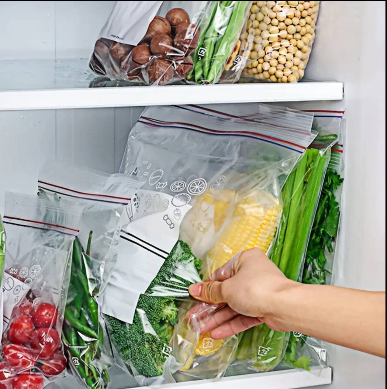 Reusable Food Storage Bags Plastic Ziplock Bags Leakproof Freezer Bags Fridge Storage Container For Meat Fruit Veggies
