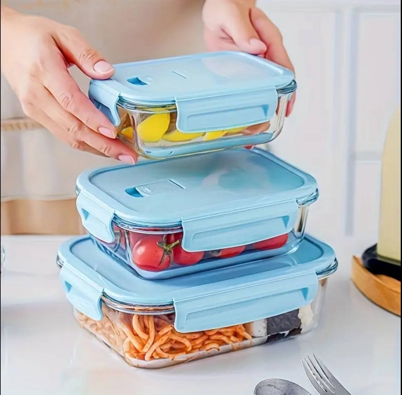 3pc high borosilicate food containers.