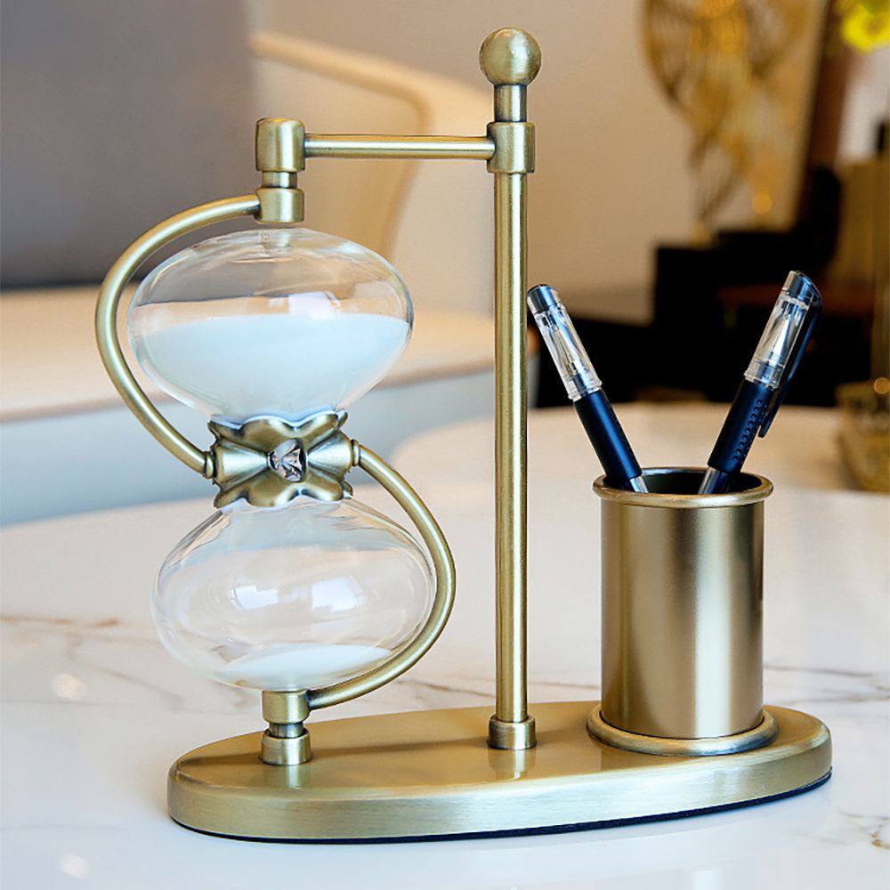30 MINUTES HOURGLASS ROTATING 360 WITH BRASS PEN HOLDER