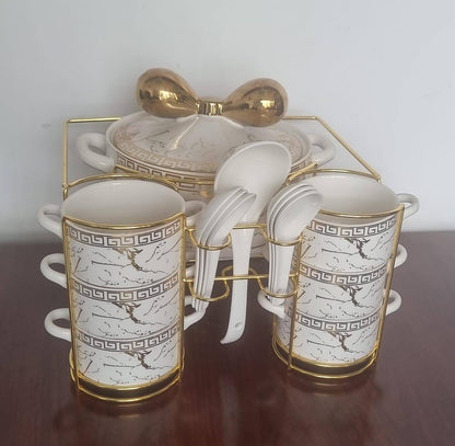 JCC8434-L1 16pc ceramic soup set on golden stand