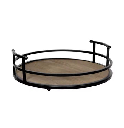 Home Decor Rustic Modern Metal and Wood Round Counter Tray
