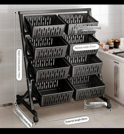Multi- Functional Steel Vegetable & Fruit Rack with movable and lockable wheels.