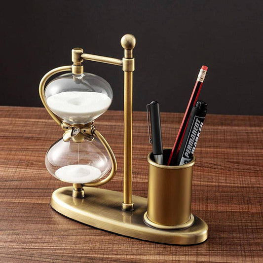 30 MINUTES HOURGLASS ROTATING 360 WITH BRASS PEN HOLDER