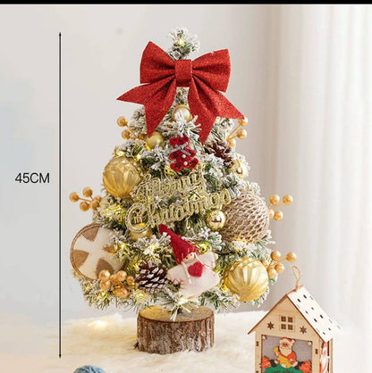 Table top Christmas tree with decor and lights