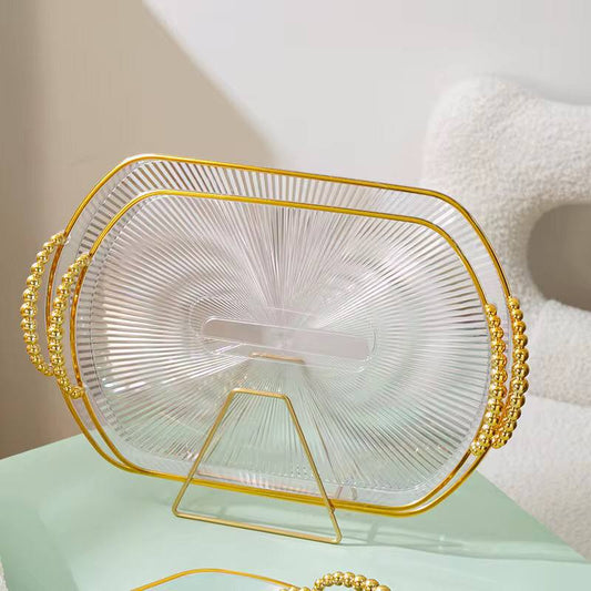 3 pcs serving trays with gold crystals handles