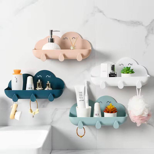 Cloud bathroom organizer set with 3 hooks and adhesive  sticker