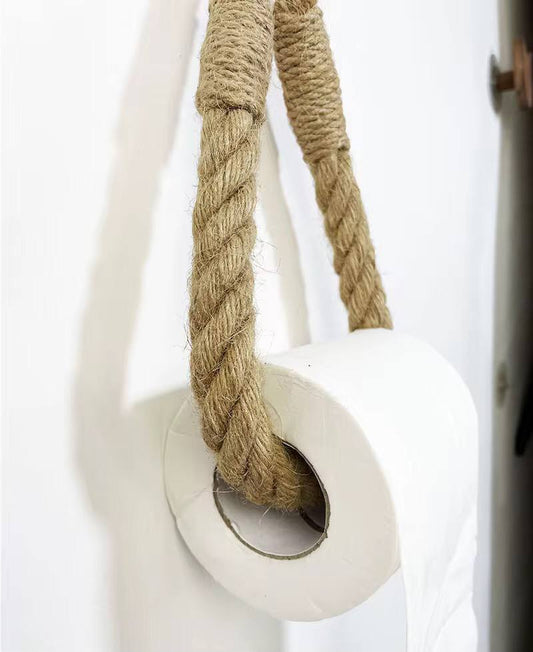 Hemp Rope Tissue Holder Hole Free Wall Hanging Cotton String Hemp Rope Tissue Holder Solid Wood Combination Roll Paper Holder