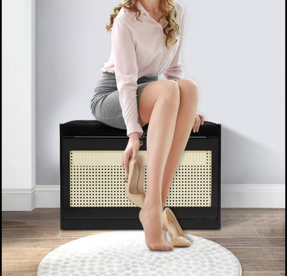 Wooden stool with bucket flip  shoe cabinet