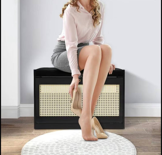 Wooden stool with bucket flip  shoe cabinet