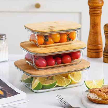 3pcs glass bowl storage containers with bamboo lid