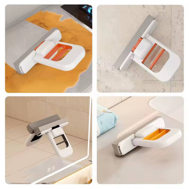 One-hand squeeze handle foldable desktop mop for indoor cleaning.
