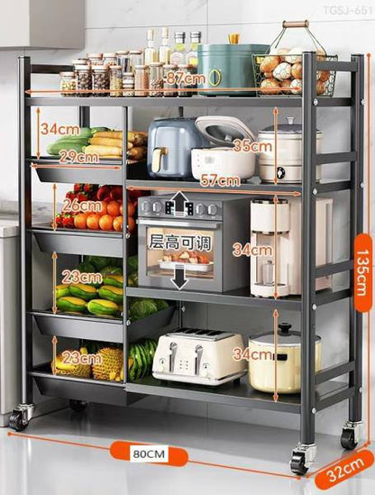 Multifunctional Strong metallic kitchen rack with movable & lockable wheels