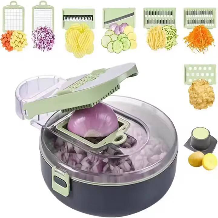 9in1 functions vegetable cutter Round bowl  Dice,shred &slice