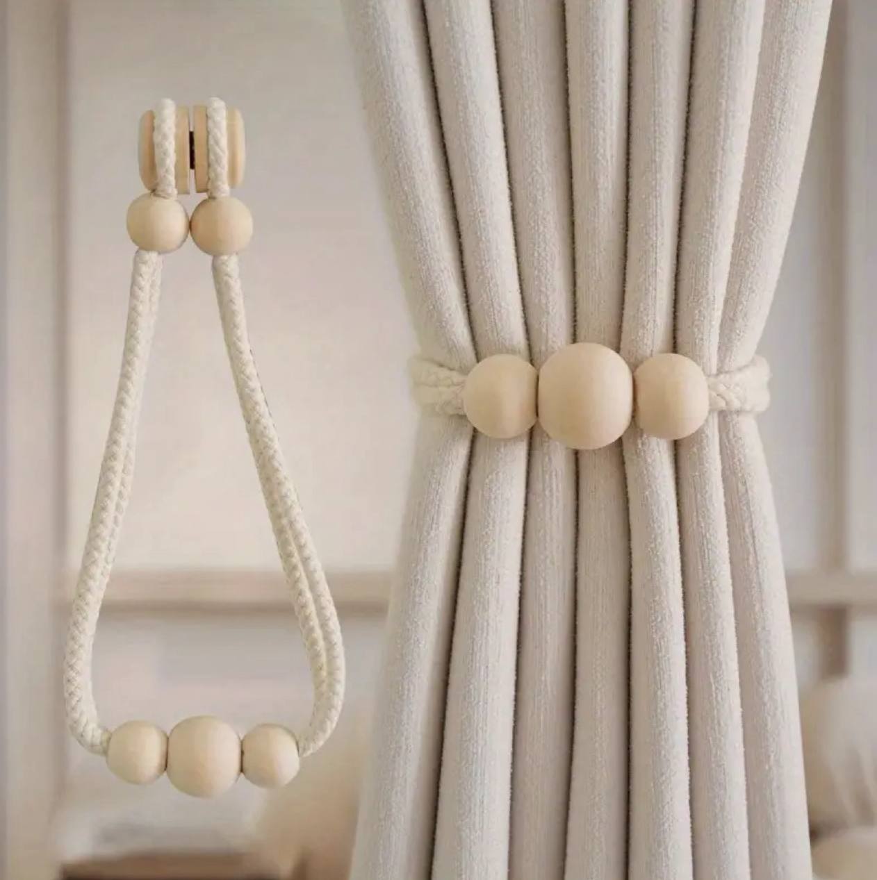 2pcs Nordic magnetic curtain binding strap,solid wood decorative curtain tiebacks
