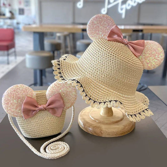 New Arrivals Fashion Kids summer Straw Hat and Bag set with A Bow