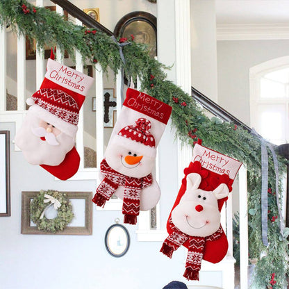 1pc Large Santa Snowman Elk Stockings Knitted Decorations Fireplace Xmas Tree Hanging Stocking for Family New Year Party Home Decor
