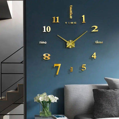3D Large Roman Numeral Acrylic Mirror Wall Clock Sticker With Pendulum