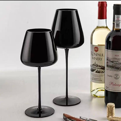 Premium quality long stem Black wine glasses 2pc