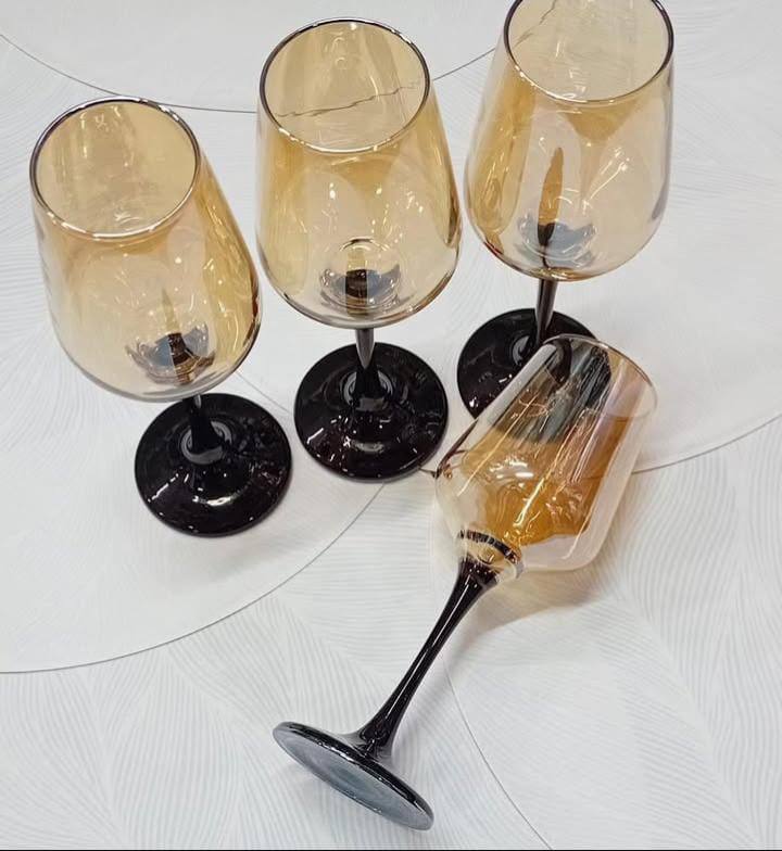 6pcs Golden wine glasses set with Black/Red stems 360ml