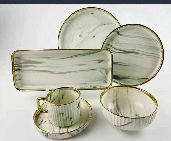 Green Marble gold dinner set