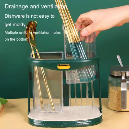 Double grid cutlery organiser with drain hole and detachable drain tray