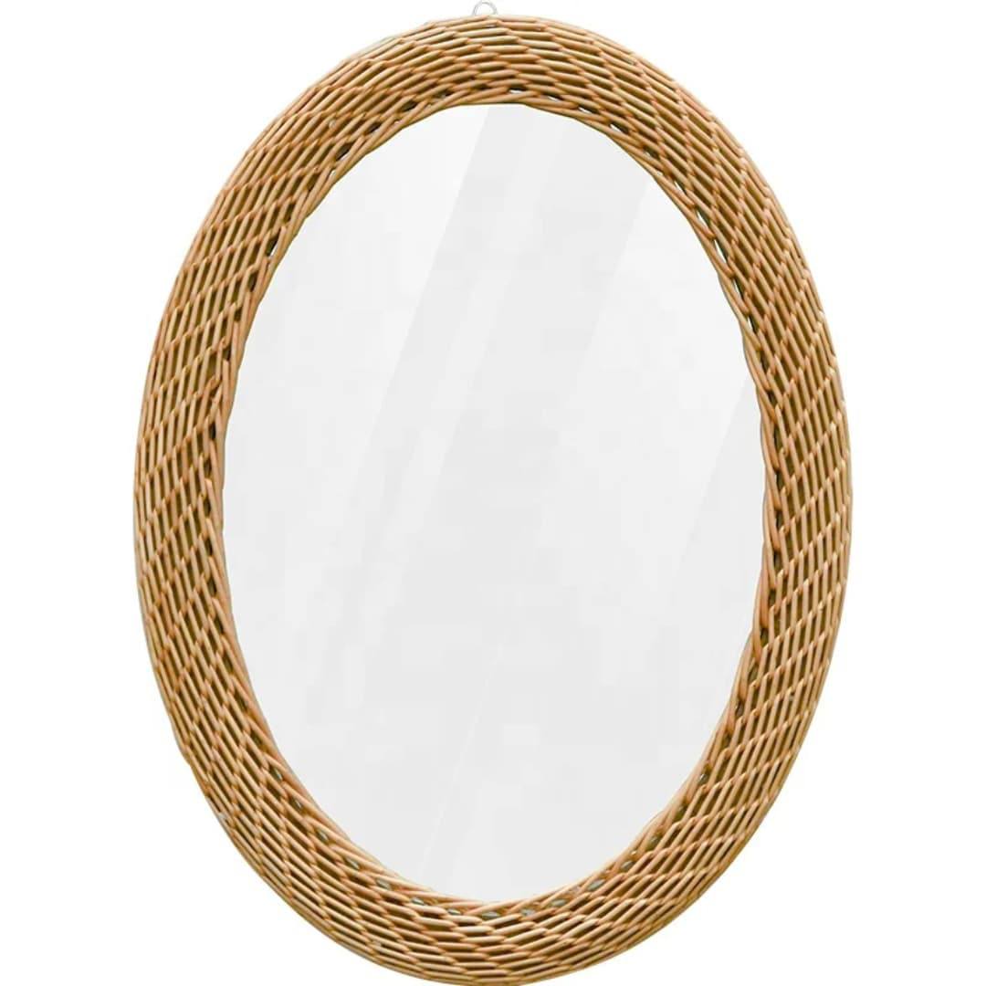 Modern Oval Rattan  Bamboo Decorative Mirro