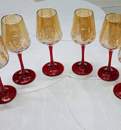 6pcs Golden wine glasses set with Black/Red stems 360ml