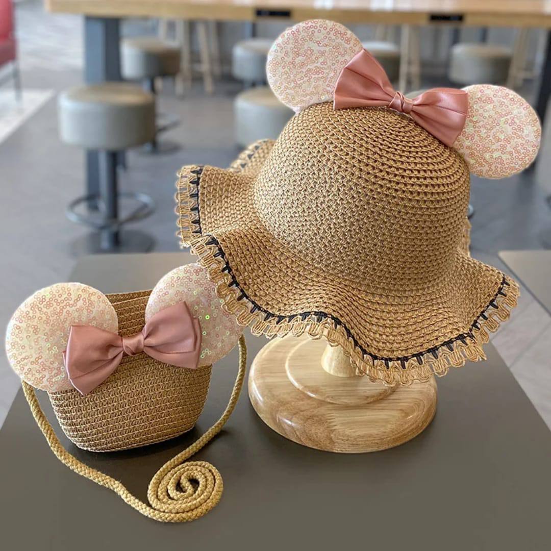 New Arrivals Fashion Kids summer Straw Hat and Bag set with A Bow