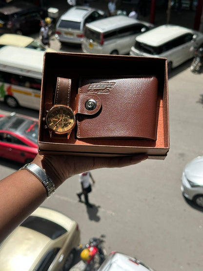 Quality men leather wallet and watch gift set