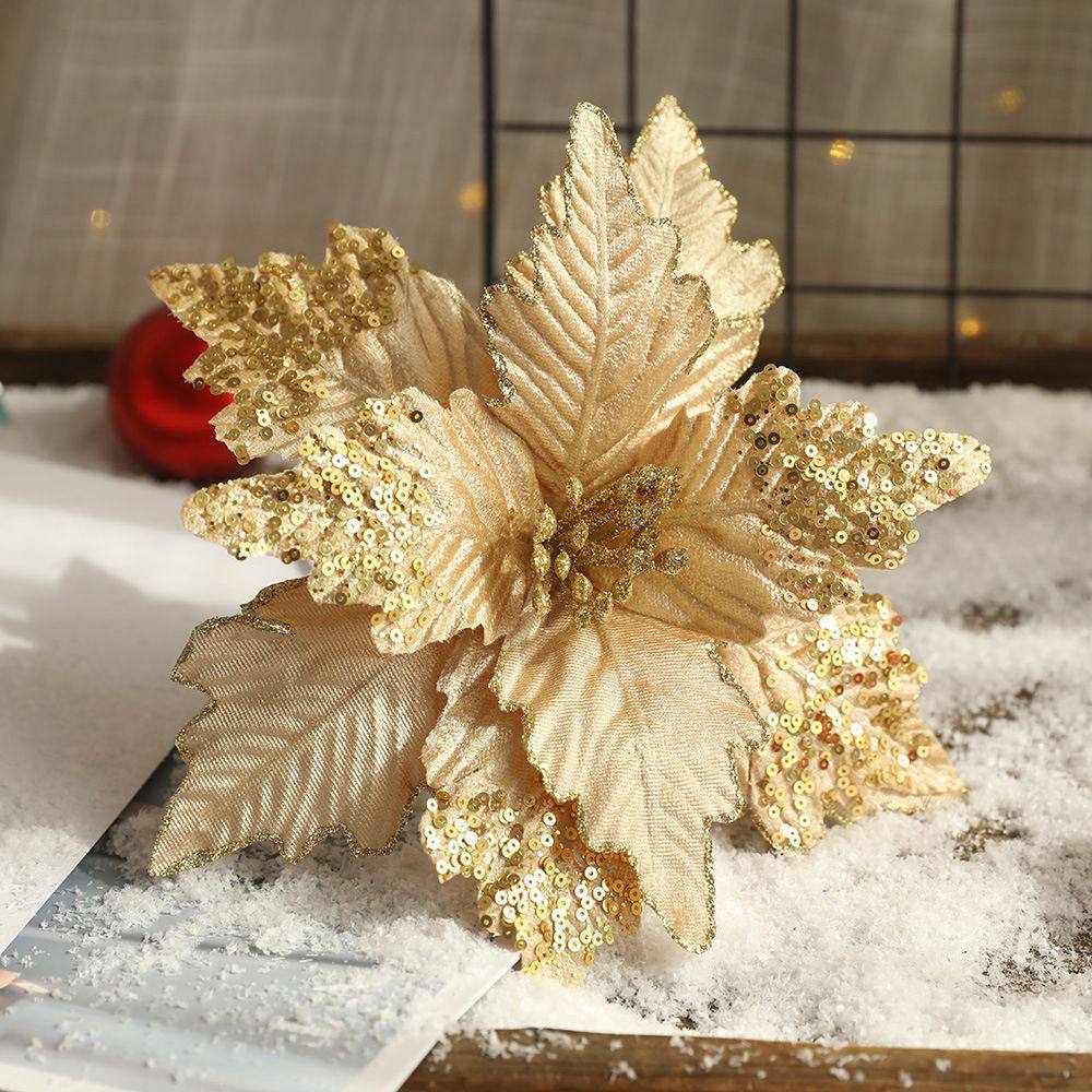 Christmas Ornament Simulation Christmas Flower Fabric Flower Arrangement Ornament Flannel Sequined Christmas Flower