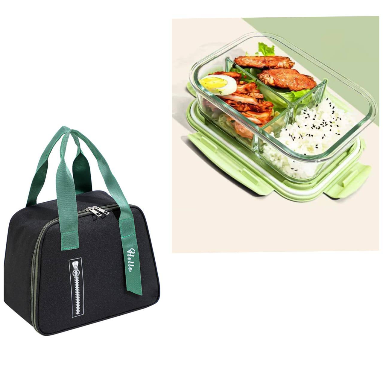 3 Grid Microwave Large Capacity 1400mls lunch dish with an insulated lunch bag