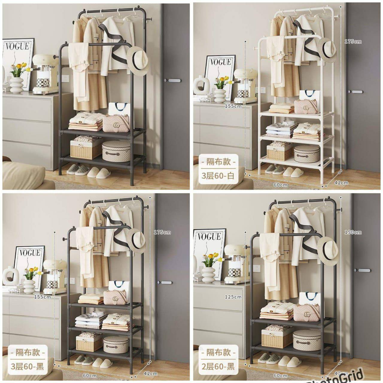Double  Clothing Garment Rack With 3-Tier Storage Shelf