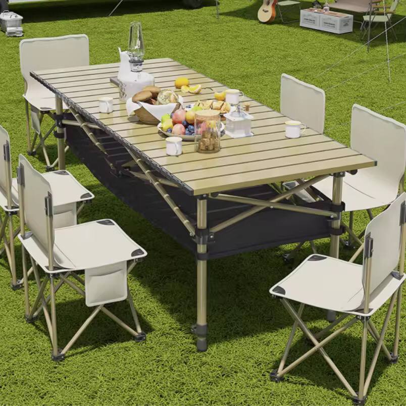 MONIFEN
Garden Folding Table And Chair Family Picnic Camping Bbq Folding Table Portable roll away 
Metallic top