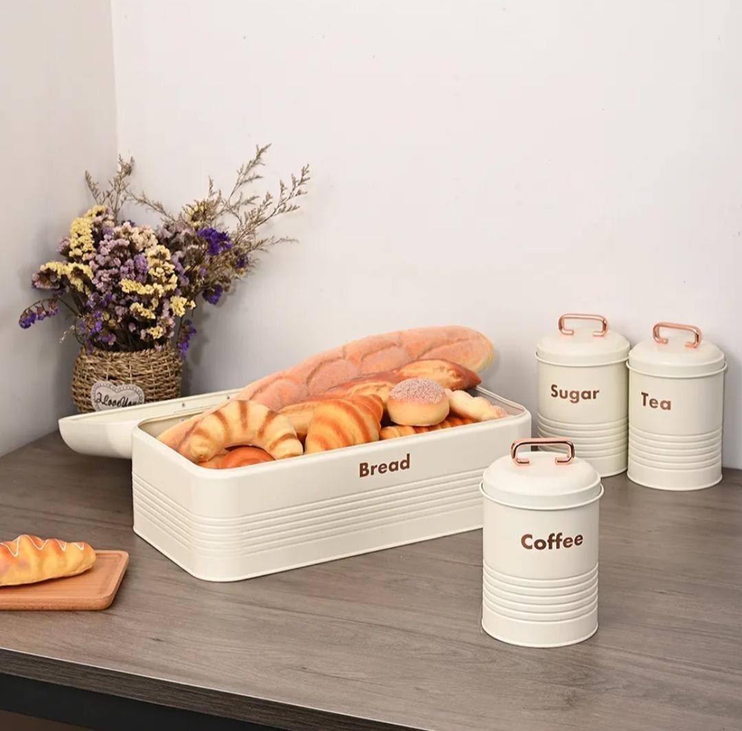 Kitchen eco-friendly bread Bin/ storage container/ coffee, tea and sugar canister set of 3pcs