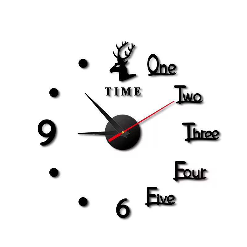 3D Large Roman Numeral Acrylic Mirror Wall Clock Sticker With Deco Deers