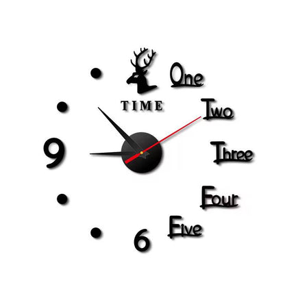 3D Large Roman Numeral Acrylic Mirror Wall Clock Sticker With Deco Deers
