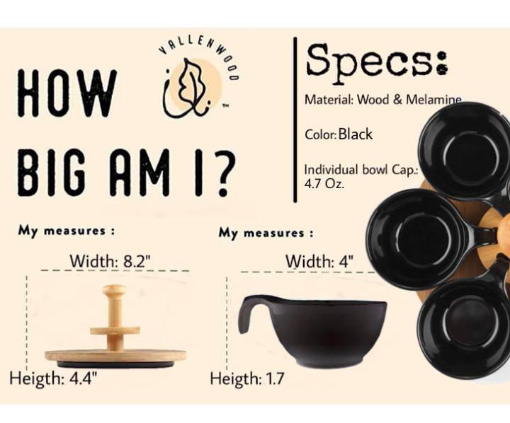 6 Ceramic Appetizer Serving Bowls with Bambo turning Tray.