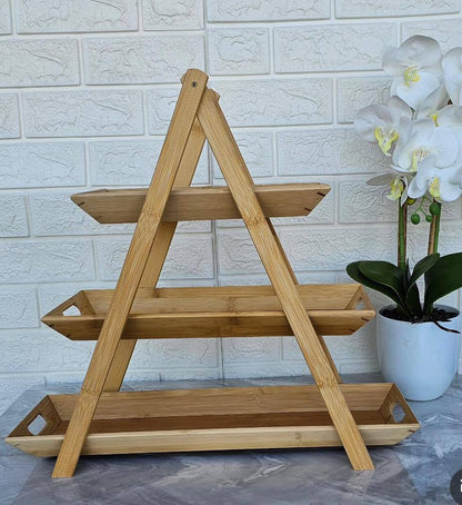 3 tier Bamboo snacks tray.farmhouße style