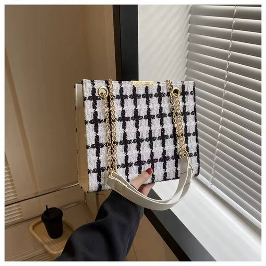 Color block plaid chain crossbody bag