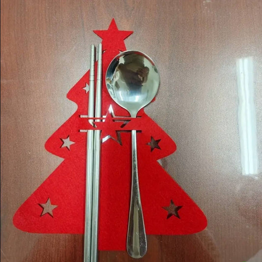 Christmas Cutlery Holder Knife and Fork Pocket Bag Cutlery Cover Star Tree Elk New Year Christmas Party Dinner Table Decorations*