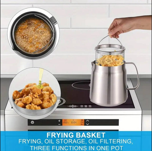 Stainless steel oil strainer pot with frying basket filter