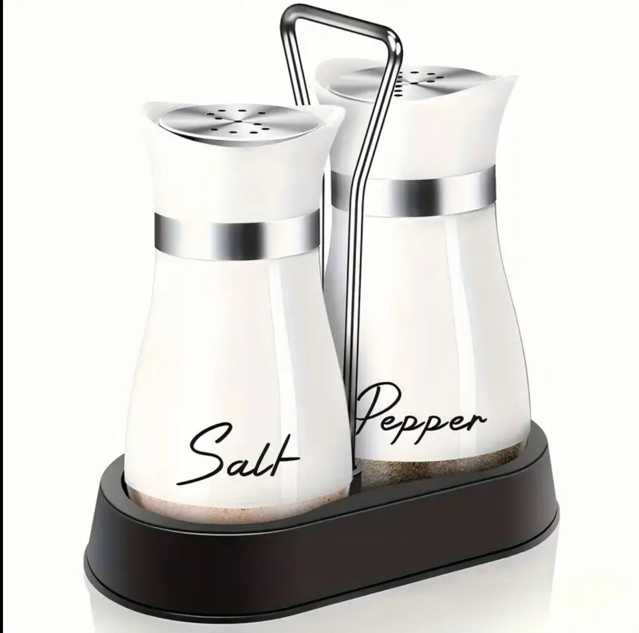 Seasoning glass salt and pepper shake set with holder