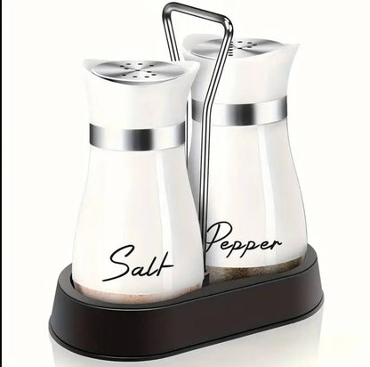 Seasoning glass salt and pepper shake set with holder